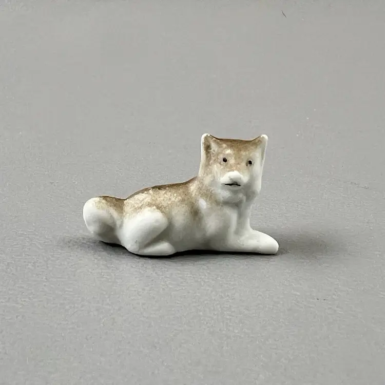 Vintage Mini 1” Huskey / Collie Dog Figurine Miniature Bisque Brown White