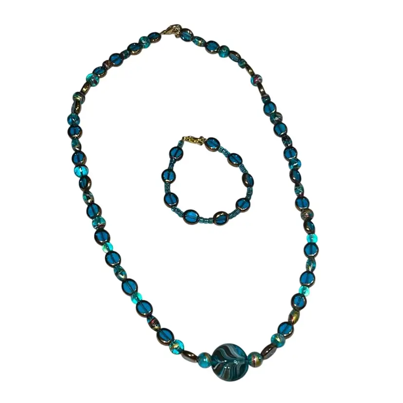 Beaded Glass Necklace w/ Matching Bracelet UV Reactive