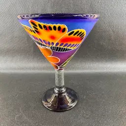 Handmade Glass Margarita Glass Made in Mexico Painted Butterfly 6.75”