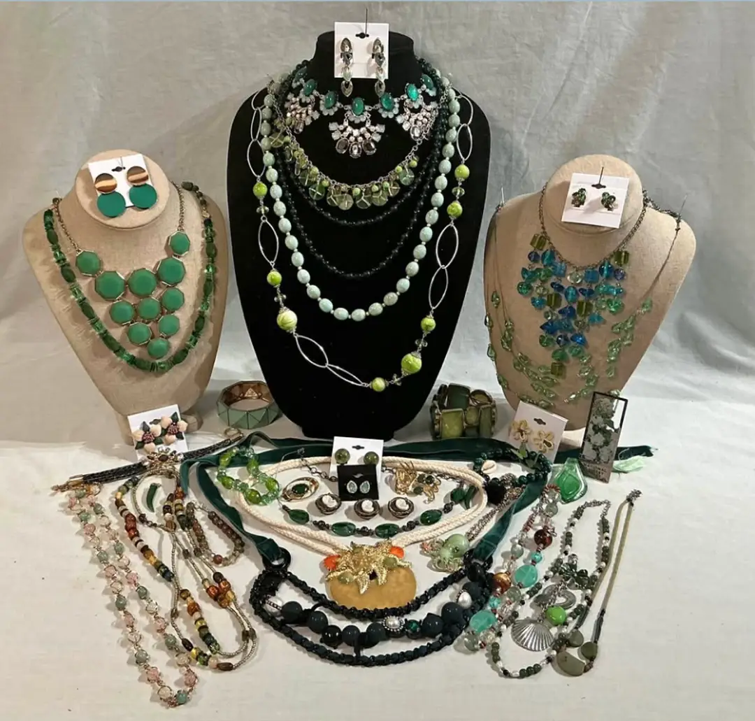 💎Curated Green Statement Jewelry Collection (30+ Pieces) • Artisan, Boho & Vintage-Inspired Beaded Lot