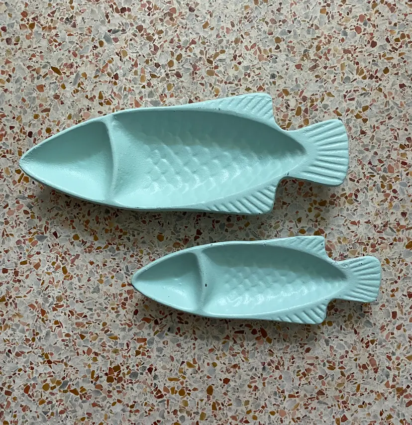 Cast-Metal Turquoise Fish (Set of 2)