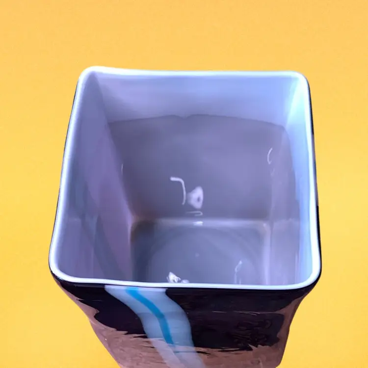 05. VINTAGE ART GLASS STUDIO MODERN PURPLE BLUE WHITE VASE PLANTER