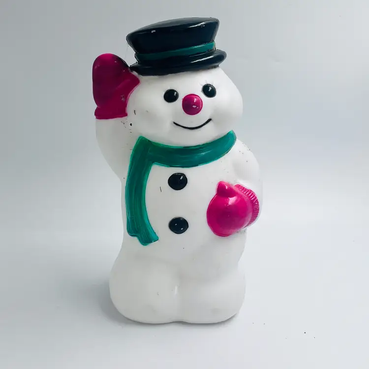 10" Vintage Snowman Blow Mold Holiday Plastic Decor Retro Christmas Snowman Figure Light Cover