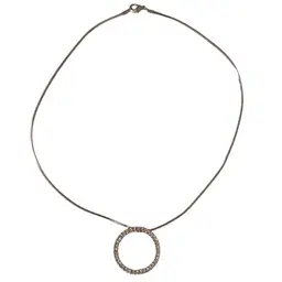 Circle Pendant With Rhinestones Necklace On Silvertone Chain