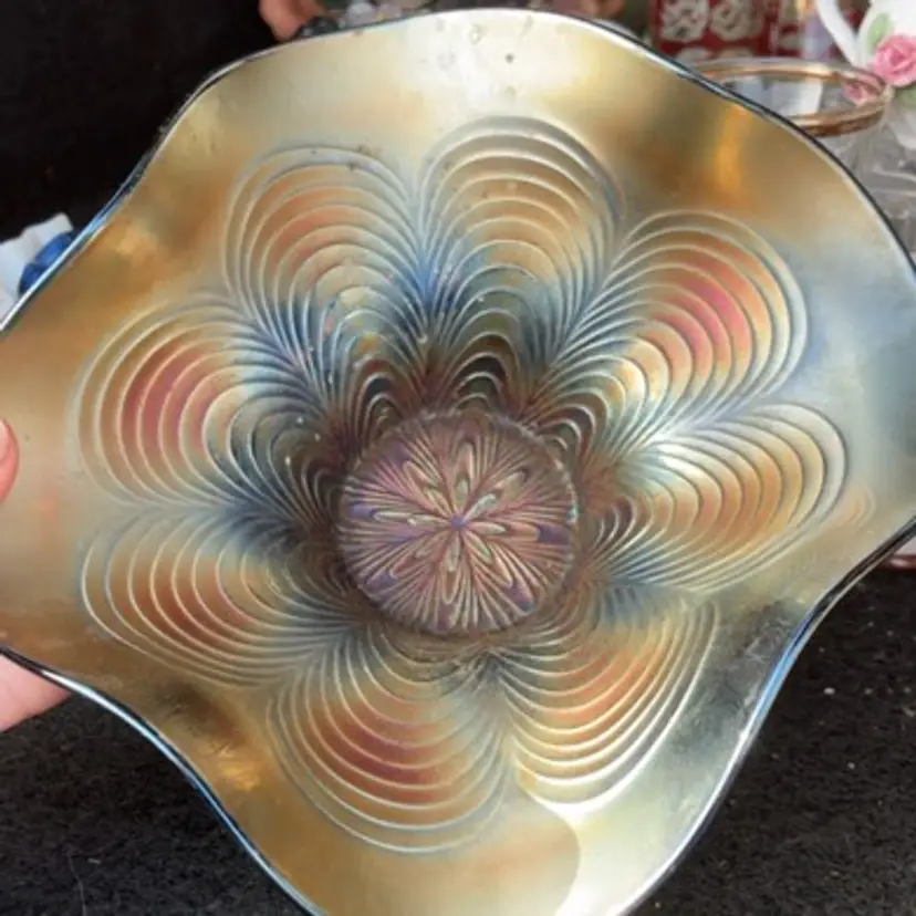 Carnival Glass Wavy Cobalt Blue Glass Dish