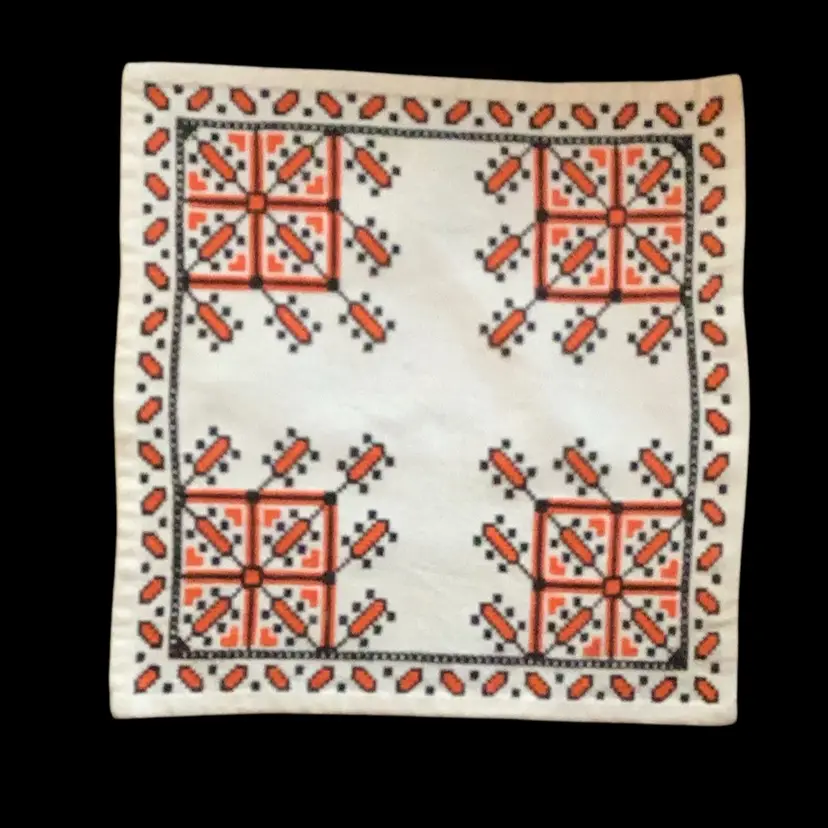 Orange And Black Hand Cross Stitched Table Decor 12 X 11.75 Inches. Handmade By My Mother
