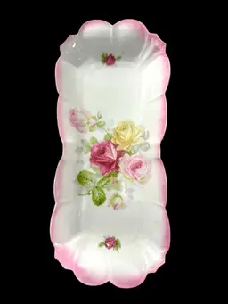 Antique Celery Relish Dish By Lehmann Arzberg Bavaria Roses Scalloped Pink Trim