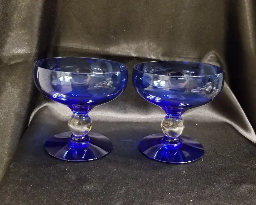 #225 Cobalt Blue Glass Tall Sherbets - Pair