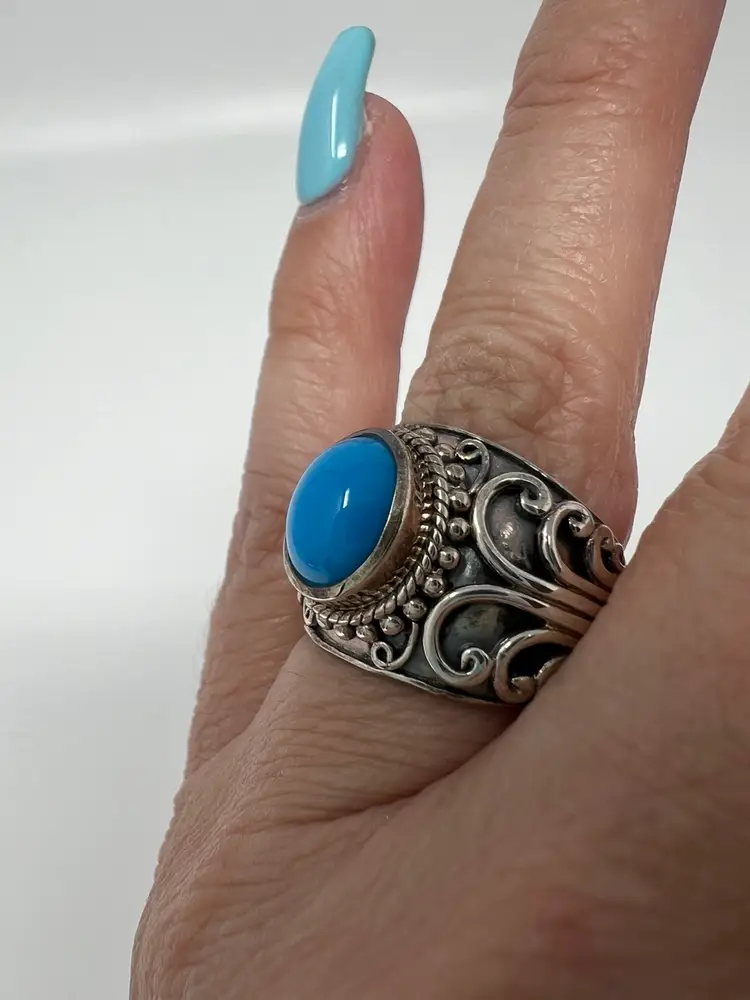 Designer Samuel B. Sterling Silver Sleeping Beauty Turquoise Ring Band Chunky 7