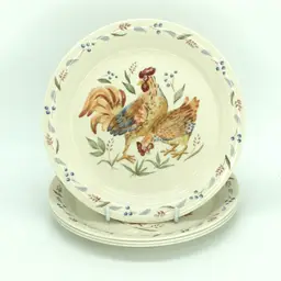 Corelle Country Morning Rooster Hen Luncheon Salad Plates 8.5" Set of 4 = VTG