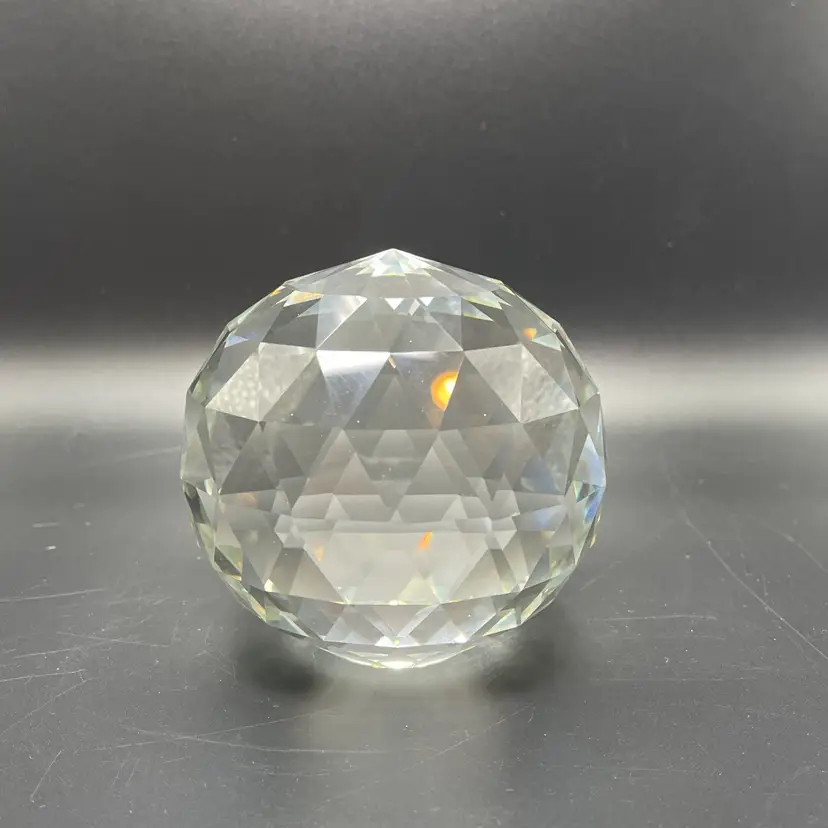 Faceted Crystal Glass Ball Prism Paperweight Polished Bottom