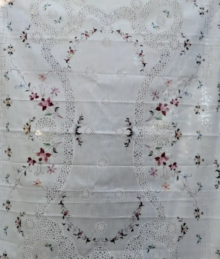 Lacey With Cut Outs & Floral Designs Tablecloth approx 48x 60"