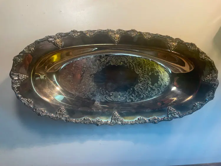 Vintage Old English Reproduction Silver Serving Tray Silver Plated Tray