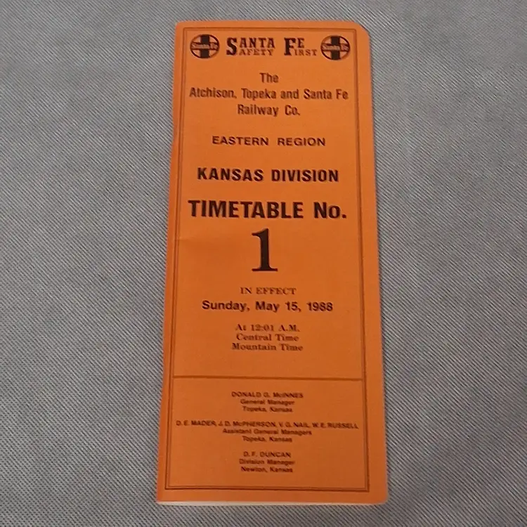 Atchison Topeka Santa Fe Railway Employee Timetable No 1 1988 Kansas Division