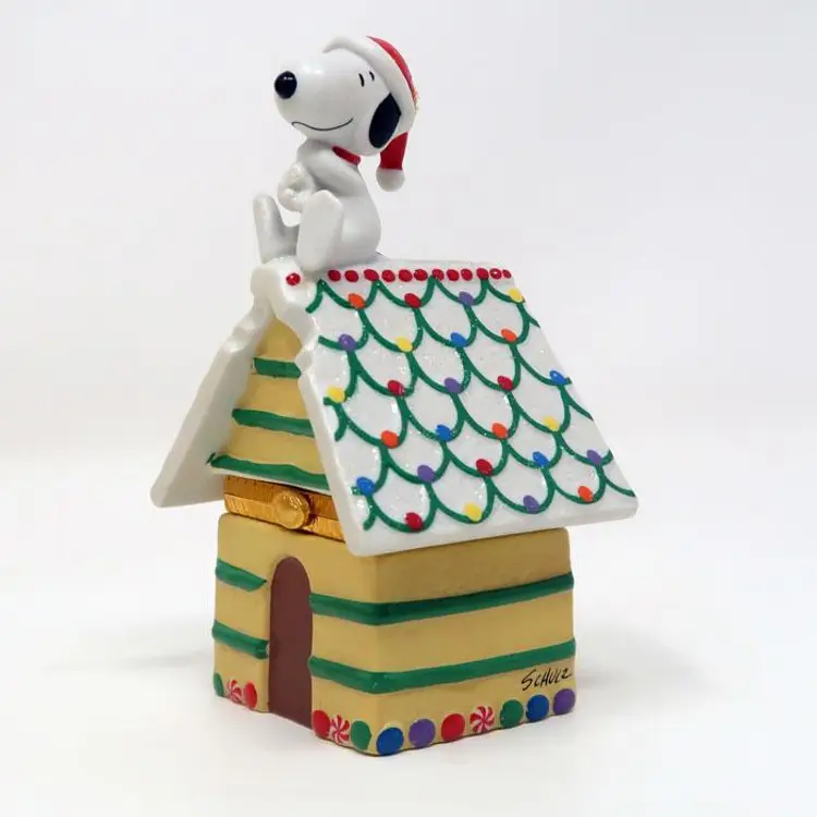 Snoopy on Doghouse Christmas Treasure Box Figurine - Peanuts