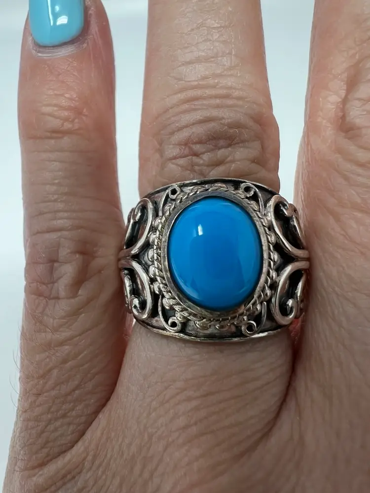 Designer Samuel B. Sterling Silver Sleeping Beauty Turquoise Ring Band Chunky 7