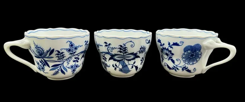 Set of 3 Blue Danube Blue Onion Coffee Mug Tea Cup Floral Japan Rectangle Mark
