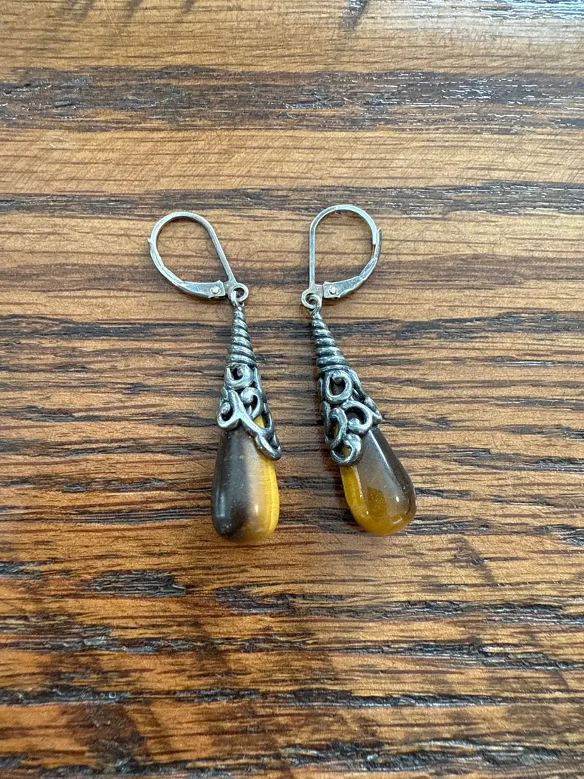 Sterling Silver Tigers Eye Drop Earrings