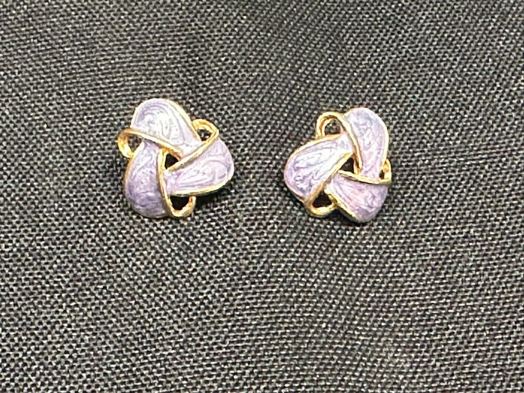 Pierced Gold Tone and Purple Woven Button Style Earrings