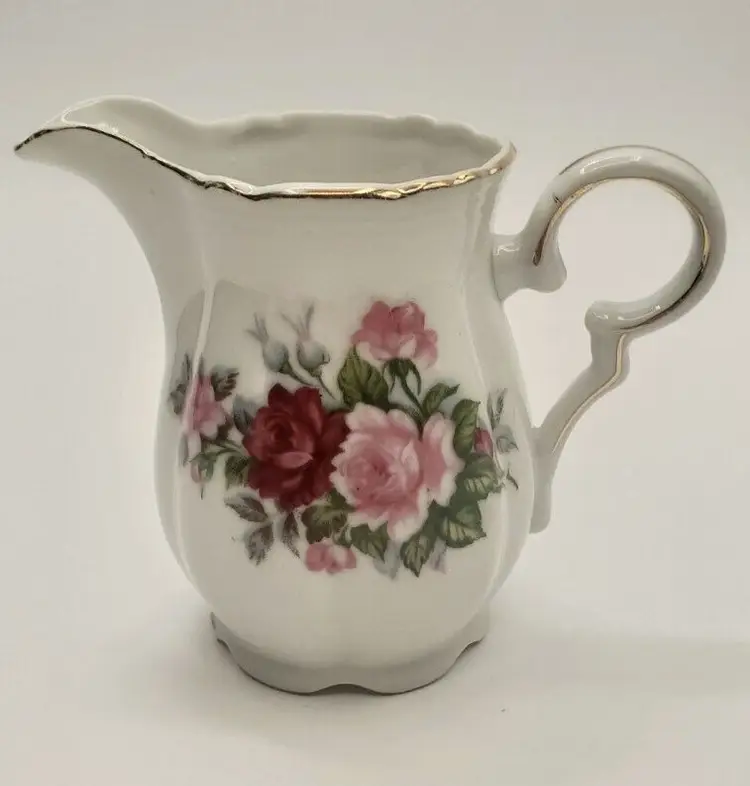 Vintage Ucagco Japanese Mini Creamer White Floral Gold Trim Ceramic 3-1/2"