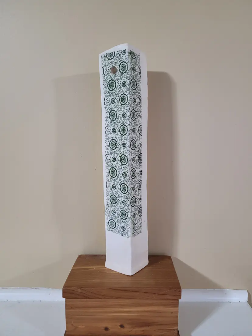 Tall Ceramic Meya Vase with Green Pattern
