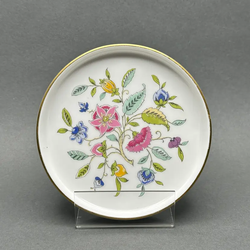 Vintage Minton “Hardon Hall” Round Bone China Trinket Dish with Florals Motif Gold Trim
