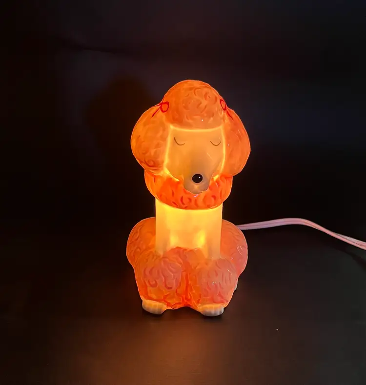 Retro Style Pink & White Poodle Dog Accent Lamp Porcelain Target 7.5" Tall