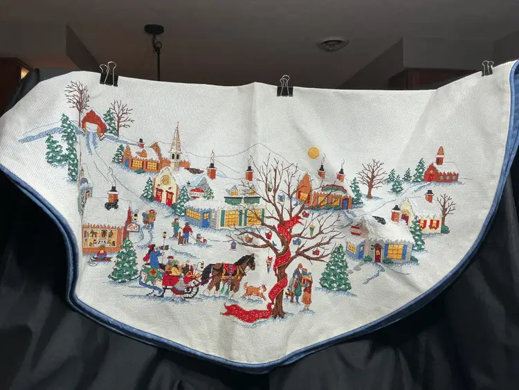 #12 Dimensions Charles Wysocki Counted /c/ross stitch Tree skirt Christmas Village or Yuletide Village ‘design