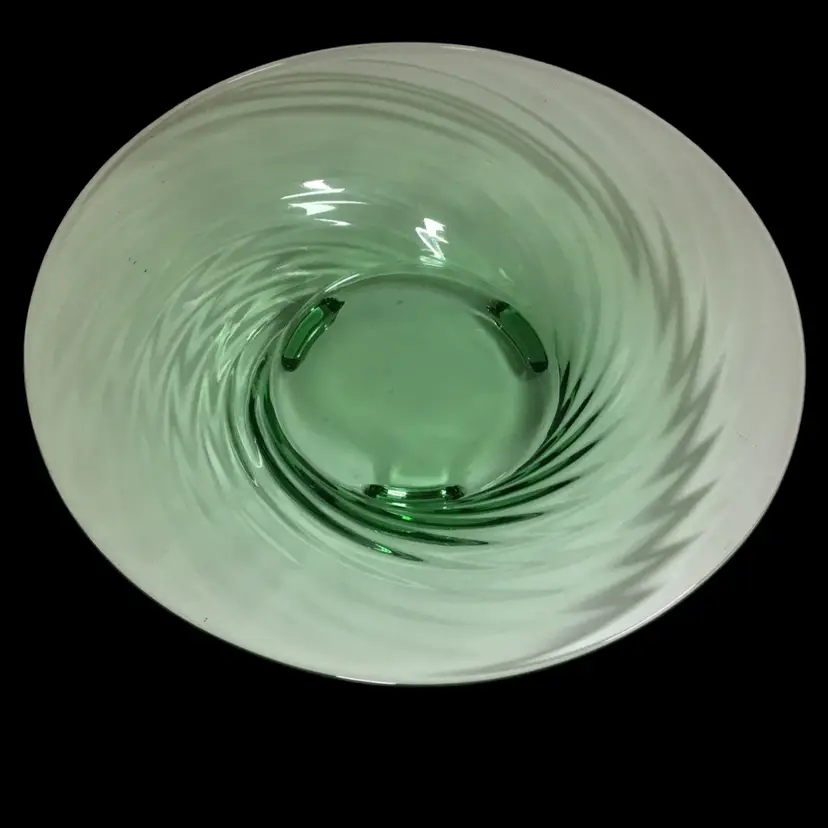 Fostoria Uranium Glass Console Bowl Optic Swirl Pattern