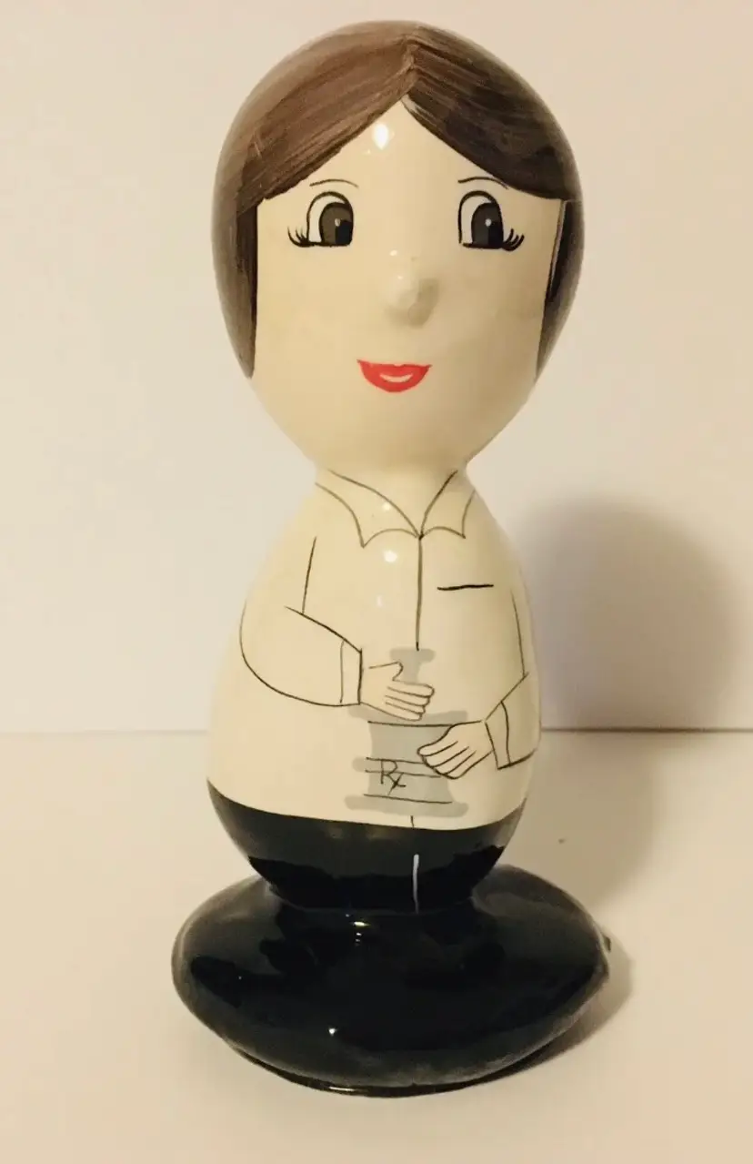 Vintage ROCK HEADS Career Figurine Paperweight Female Woman Lady Pharmacist