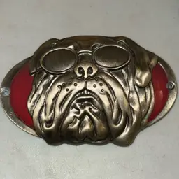 Bulldog with Glasses- 5 7/8" X 3 3/4" Metal Car Badge Mount