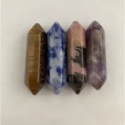 #5 Set of 4 Mini Double Point Crystal Stones Amethyst,Tigers Eye,Ocean Jasper and Sodalite