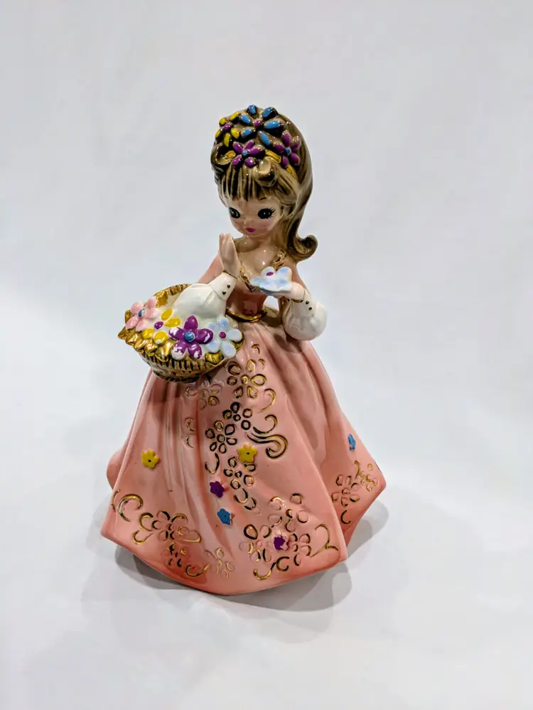 1960s Josef Originals Retro Girl Big Girl With Flowers Porcelain Doll Figurine Japan