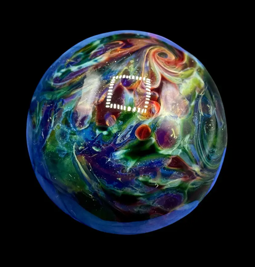 Kristi Macdonald Art Glass Marble 1.25” Garden Wonderland Green Blue Orange Lutz