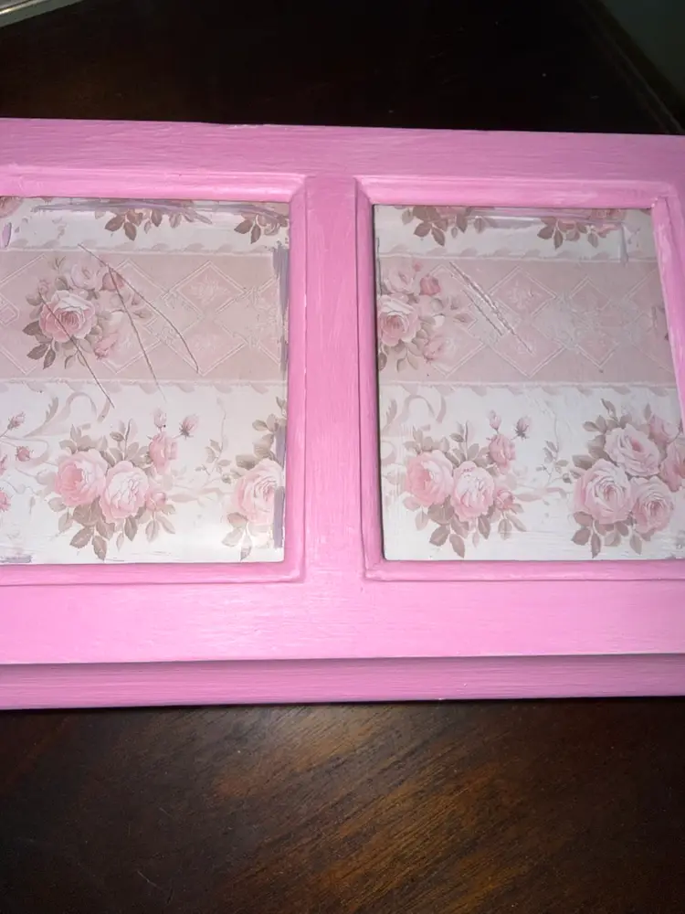 Pink Wooden floral Photo jewelry Box; Loveshack fancy/shabby chic/french
