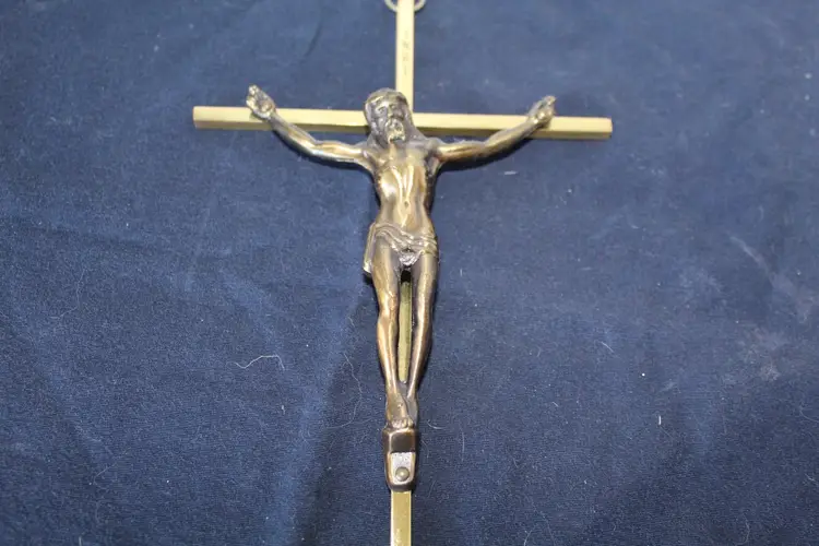 10” Vintage Brass Gold Religious Cross Jesus Crucified Church Slim Crucifix INRI