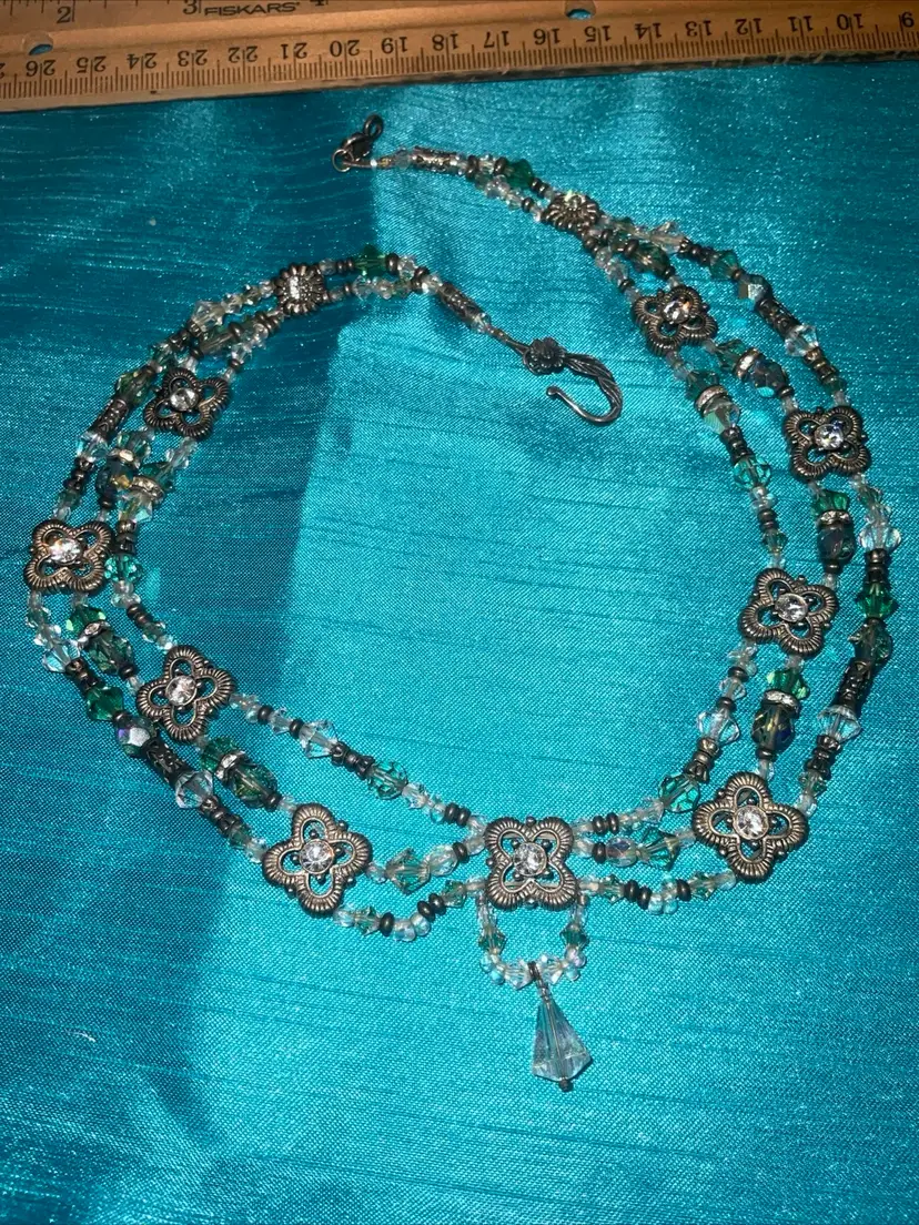 Vintage Rhinestone And AB Beads On 3 Tier Necklace/Choker Collar