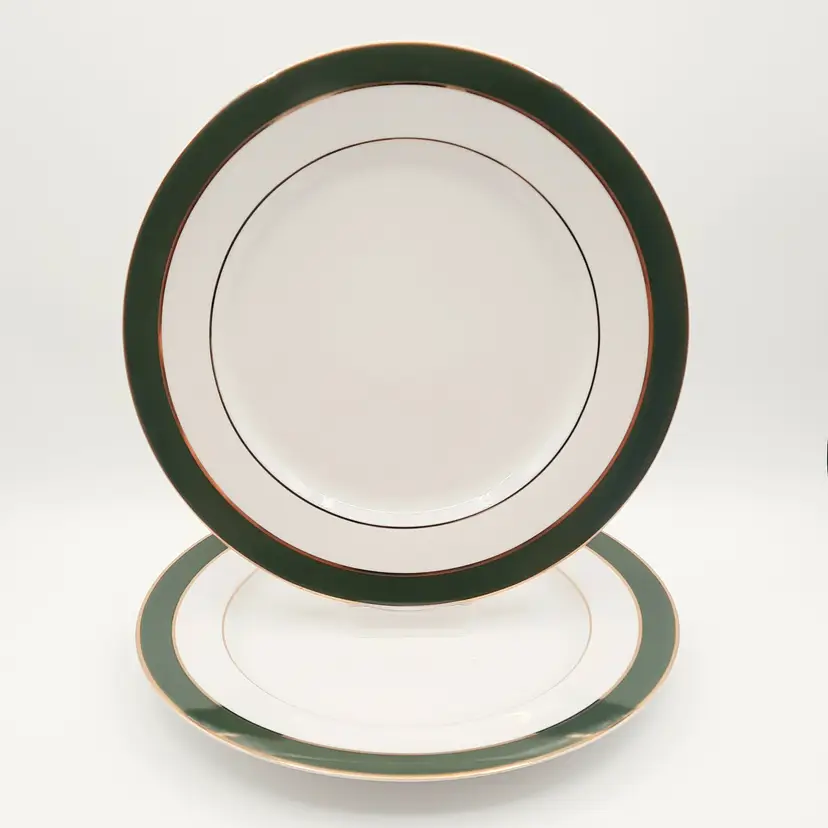 Ralph Lauren Southport Green Gold Rim Dinner Plates Set of 2