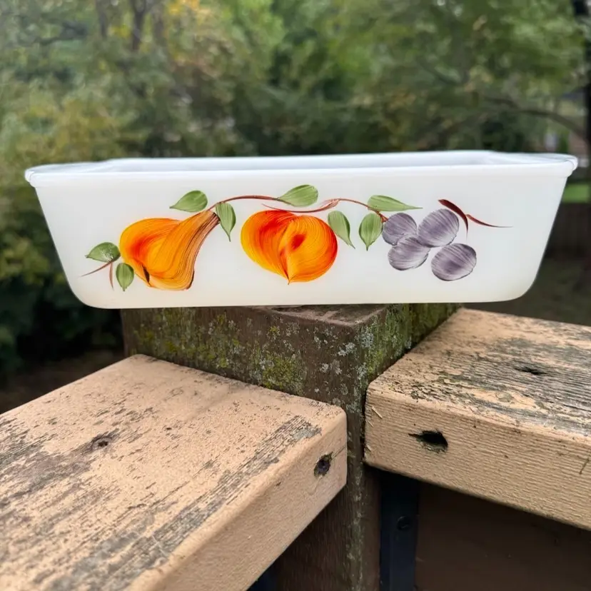 Mid-century Fire King Milk Glass Gay Fad Loaf Pan