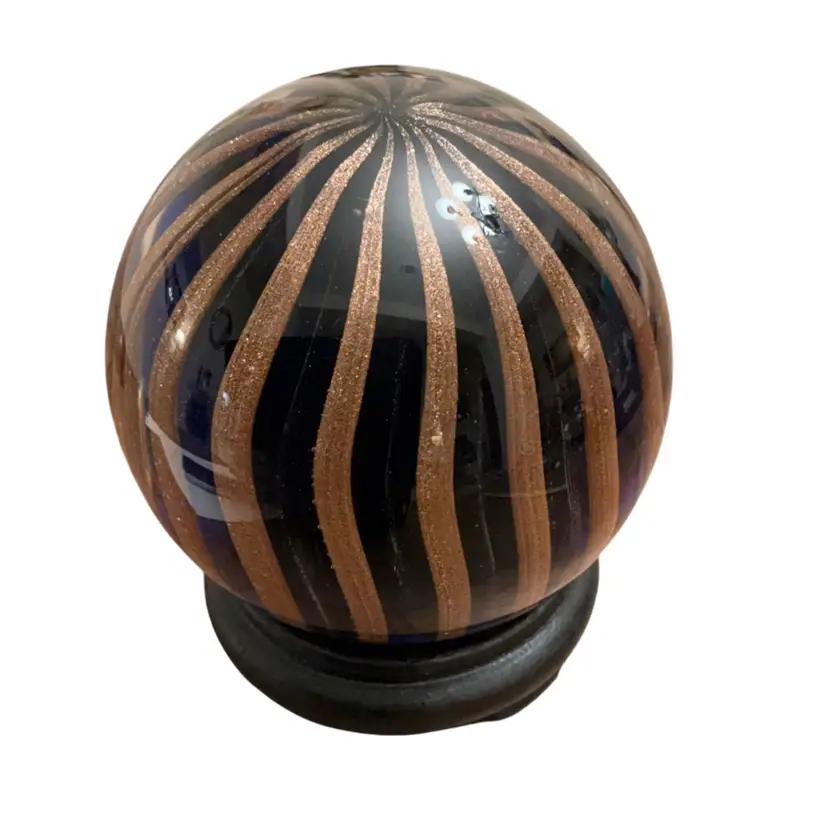 Ferro & Lazzarini Murano Art Glass Paperweight w/copper Aventurine On A Deep Cobalt Blue Background 3”