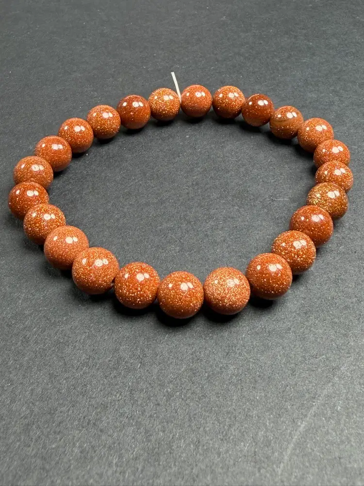 Goldstone Glass Stretch Bracelet 7.7mm Beads 6.5" Metallic Copper Flecks