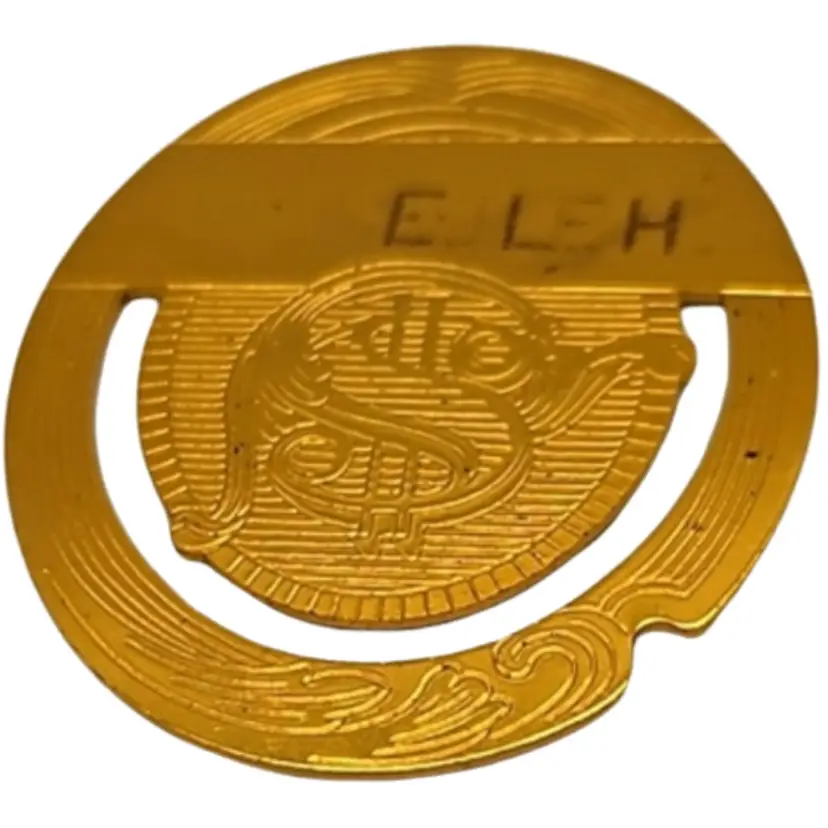 Vintage brass $ bookmark monogram ELH