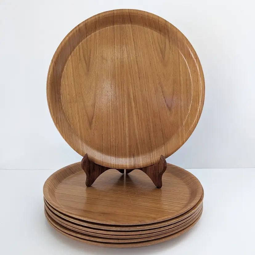 Set of 7 Round Wood Plates Platters 12"