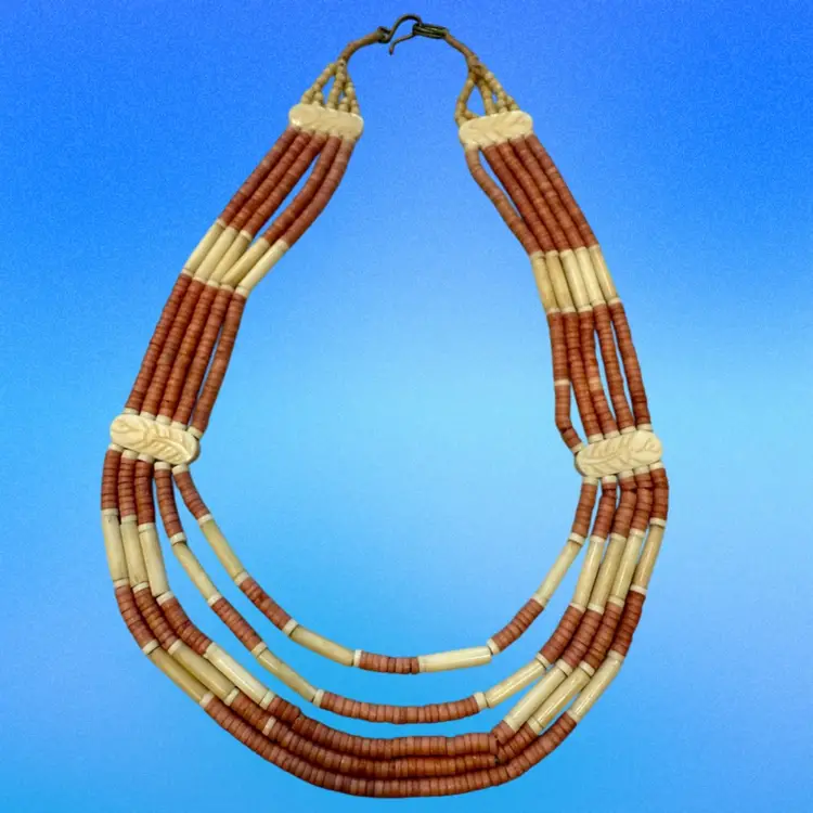 Vintage Handmade Bone & Coral Heishi Bead Necklace 19”