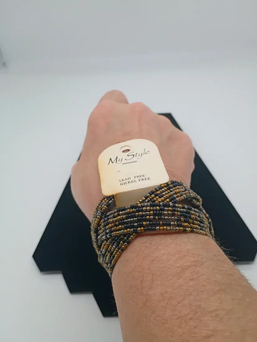 Adjustable Beaded Woven Boho Chuny Cuff Bracelet NWT by My Style Earth Tones