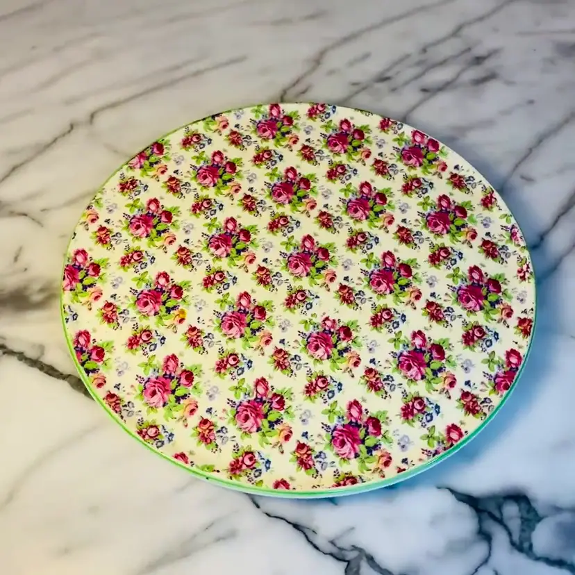 #3716  ENGLAND Floral Royal Tudor Ware Chintz Cake Plate by Barker Brothers Uk Vintage