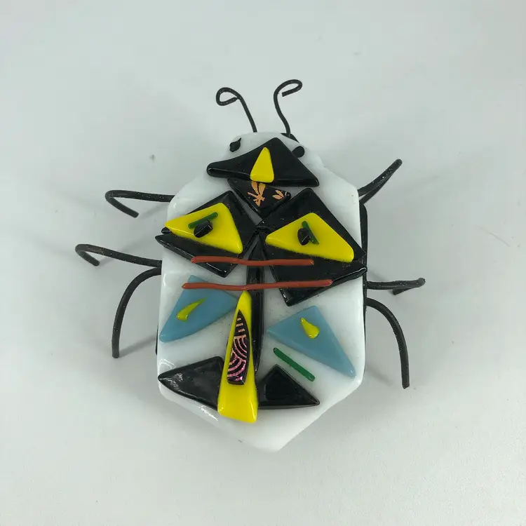 Hand-Crafted Fused Glass & Dichroic Glass Metal Bug Figurine