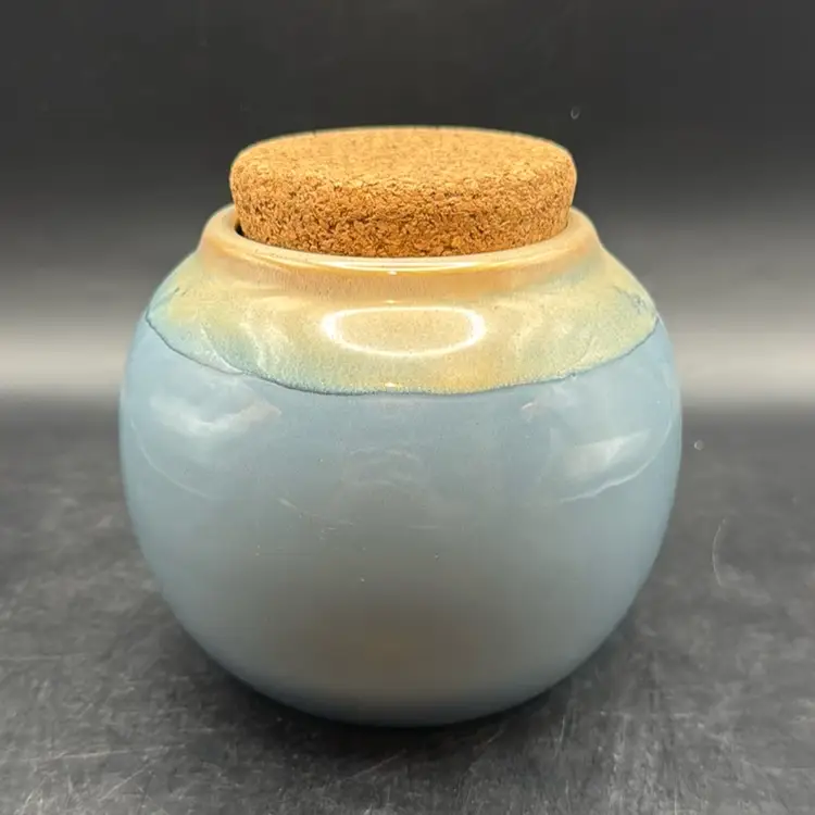 Tumbleweed Pottery “Harley Fund” Biker Ceramic Bank Jar Cork Lid 4.5”