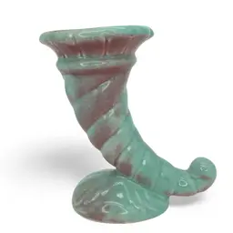 Weil Ware California Pottery Cornucopia Vase Turquoise & Burgundy Drip Glaze MCM