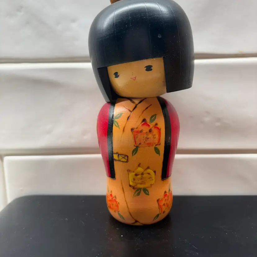 Vintage Kishi Sadao Kokeshi Doll Wild Rose 6" Kimono with Box Japan